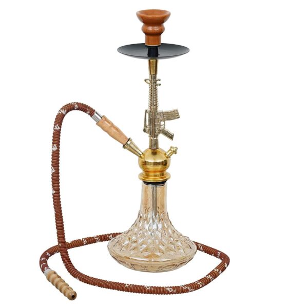 Designer D Base Style Red Golden Gun Hookah Set (19 Inches) - Image 3