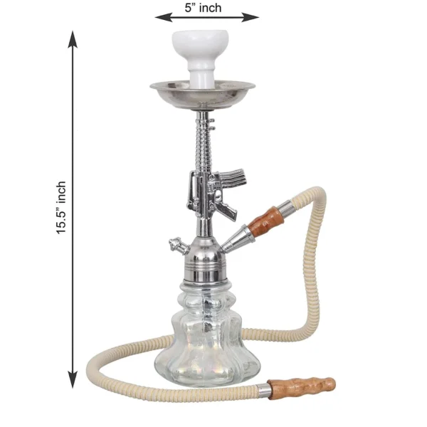 Premium Designer Silver Gun Matki Hookah Set (15.50 Inch) - Image 4