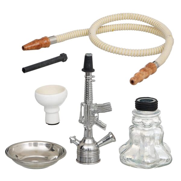 Premium Designer Silver Gun Matki Hookah Set (15.50 Inch) - Image 2