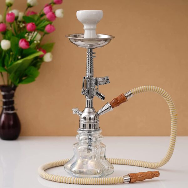 Premium Designer Silver Gun Matki Hookah Set (15.50 Inch)