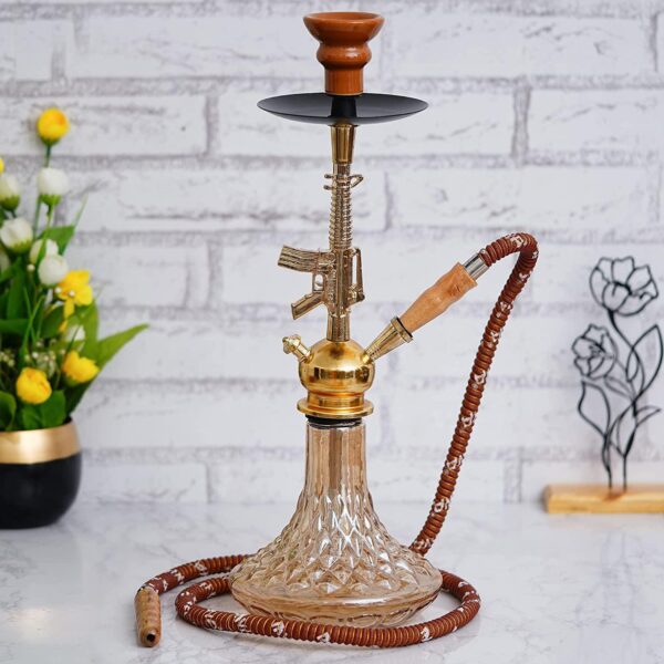 Designer D Base Style Red Golden Gun Hookah Set (19 Inches)