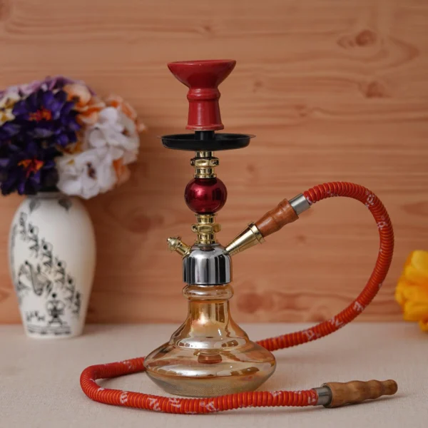 Designer Crystal D-Base Style Hookah Set ( 12 Inches, Red,Gold)